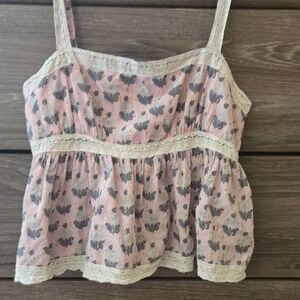 Free People Pink and Cream Floral Tank Top
